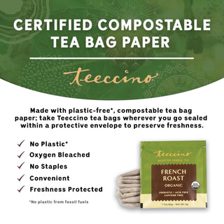 Teeccino Organic Herbal French Roast Herbal Coffee Dark Roast w/Carob, Barley, Chicory, Ramón Seeds, Natural Flavor, Dairy-Free, Gluten-Free Vegan, Yeast-Free Caffeine-Free Herbal Tea (Case of 6) 10 Tea Bags