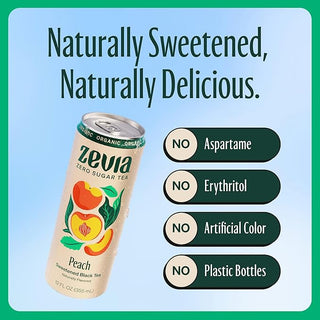 Zevia Organic Kosher Peach, w/Stevia Leaf Extract, Gluten-Free, GMO-Free, Fair-Trade, Vegan, Wheat-Free, Yeast-Free, Zero Calories, Sugar-Free Caffeine-Free Black Tea (Case of 12) 12 Fz Cans