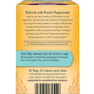Yogi Organic Herbal Kosher Purely Peppermint w/Herbal Supplement, GMO-Free, Vegan, Caffeine Free Green Tea (Case of 6) 16 Tea Bags