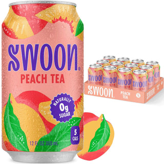 Swoon -Organic Peach Zero Sugar w/Monk Fruit Extract, Peach Juice Concentrate, Natural Flavors, Citrus Black Iced Tea (Case of 12) 12 Fz Cans