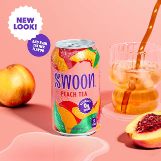 Swoon -Organic Peach Zero Sugar w/Monk Fruit Extract, Peach Juice Concentrate, Natural Flavors, Citrus Black Iced Tea (Case of 12) 12 Fz Cans