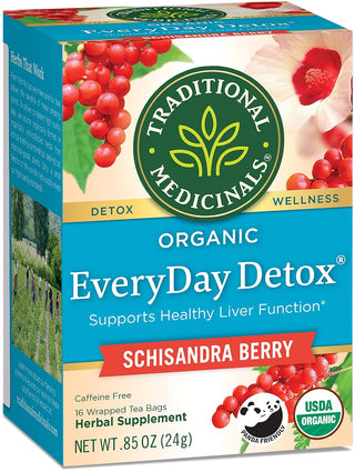 Traditional Medicinals Organic Herbal Kosher Everyday Detox w/Chicory Root, Schisandra Berry, Dandelion Root, Lycium Fruit & Kukicha Twig, GMO-Free, Naturally Caffeinated Herbal Tea (Case of 6) 16 Tea Bags