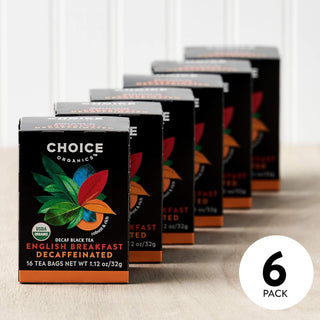 Choice USDA Organic Certified, Kosher English Breakfast Gluten-Free, GMO-Free Project Verified, Fair-Trade Certified, Vegan, No Artificial Flavors or Sweeteners, Decaffeinated Black Tea (Case of 6) 16 Tea Bags