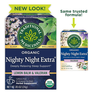 Traditional Medicinals Organic Herbal Kosher Nighty Night Valerian, w/Valerian Root, Passion Flower, Lemon Balm Leaf, non-GMO, Gluten-Free, Caffeine-Free Herbal Tea (Case of 6) 16 Tea Bags