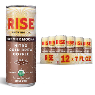 RISE Brewing Co. USDA Organic Certified, Oat Milk Medium Roast Mocha Nitro Cold Brew Coffee, No Sugar Added & No Dairy, Organic & Non-GMO, Low Acidity & Vegan, Zero-Calories, Dairy-Free, Plant-Base Caffeinated Cold Brew Coffee (Case of 12) 7 Fl. Oz. Cans