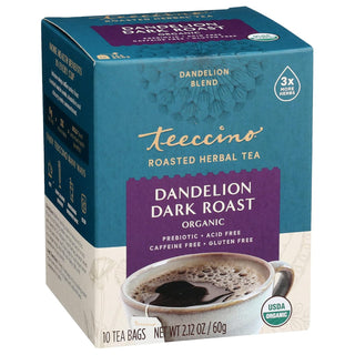 Teeccino Organic Herbal Kosher Chicory, Dandelion Dark Roast w/Carob, Dandelion Root, Ramón Seeds & Natural Coffee Flavor, Gluten-Free, Vegan, Caffeine-Free Herbal Tea (Case of 6) 10 Bag