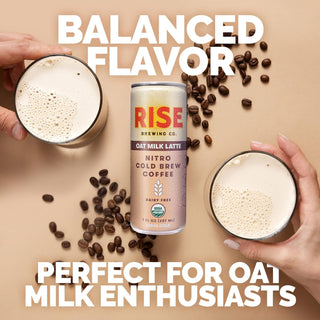Rise Brewing Co. Organic Nitro Cold Brew Coffee, Oat Milk Nitrogen-Infused Dairy-Free, Non-GMO Cold Brew Latte (Case of 12) 7oz Fz Can