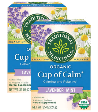 Traditional Medicinals Organic Herbal Kosher Lavender Mint "Cup of Calm" w/Passion Flower, Chamomile Flower, English Lavender Flower, Herbal Supplements, GMO-Free, Fair-Trade, Caffeine-Free Herbal Tea (Case of 6) 16 Tea Bags