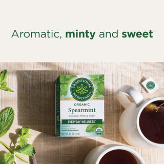 Traditional Medicinals Organic Herbal Kosher Spearmint w/Herbal Supplements, Spearmint Leaf GMO-Free, Fair-Trade, Naturally Caffeine-Free Herbal Tea (Case of 6) 16 Tea Bags