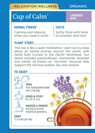 Traditional Medicinals Organic Herbal Kosher Lavender Mint "Cup of Calm" w/Passion Flower, Chamomile Flower, English Lavender Flower, Herbal Supplements, GMO-Free, Fair-Trade, Caffeine-Free Herbal Tea (Case of 6) 16 Tea Bags