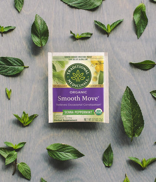 Traditional Medicinals Organic Herbal Kosher Smooth Move w/Senna Leaf, Peppermint, Non-GMO, Naturally Caffeine-Free Herbal Tea (Case of 6) 16 Tea Bags