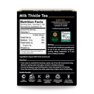 Buddha Teas Organic Kosher Herbal Milk Thistle w/Milk Thistle Seed, Milk Thistle Leaf, GMO-Free, Bleach-Free Caffeinated Herbal Tea (Case of 6) 18 Tea Bags