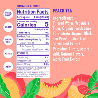 Swoon -Organic Peach Zero Sugar w/Monk Fruit Extract, Peach Juice Concentrate, Natural Flavors, Citrus Black Iced Tea (Case of 12) 12 Fz Cans