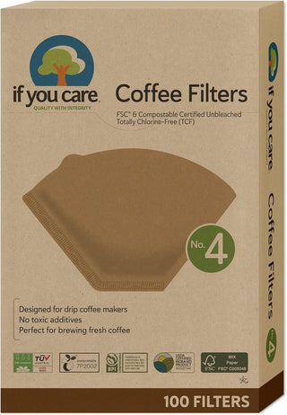 If You Care Coffee #4 Kosher Brown Unbleached Chlorine-Free Natural, Biodegradable, Compostable, Chlorine Free Gluten-Free Cone Filters (Pack of 1) 100 Count