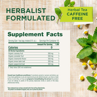 Traditional Medicinals Organic Herbal Kosher w/Caraway Fruit, Coriander Fruit, Chamomile Flower, Lemon Balm Leaf & Peppermint Leaf, Gas Relief Caffeine Herbal Tea (Case of 6) 16 Tea Bags