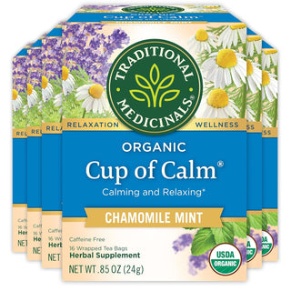Traditional Medicinals Organic Herbal Kosher Lavender Mint "Cup of Calm" w/Passion Flower, Chamomile Flower, English Lavender Flower, Herbal Supplements, GMO-Free, Fair-Trade, Caffeine-Free Herbal Tea (Case of 6) 16 Tea Bags