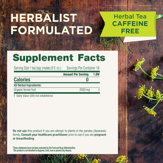 Traditional Medicinals Organic Herbal Kosher w/Herbal Supplements Fennel w/Fennel Fruit, GMO-Free, Promotes Healthy Digestion Naturally Caffeine-Free Herbal Tea (Case of 6) 16 Tea Bags