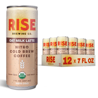 Rise Brewing Co. Organic Nitro Cold Brew Coffee, Oat Milk Nitrogen-Infused Dairy-Free, Non-GMO Cold Brew Latte (Case of 12) 7oz Fz Can