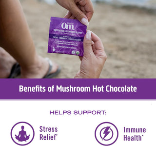 OM MUSHROOM SUPERFOOD USDA Organic, Kosher Hot Chocolate Functional Mushroom Blend w/Lion's Mane, Reishi, Chaga, Turkey Tail & Ashwagandha, Dutch Cocoa, Vegan Non-GMO, Gluten-Free "Focus and Stress Support" Superfood Mix (Pack of 1) 8.47oz Canister
