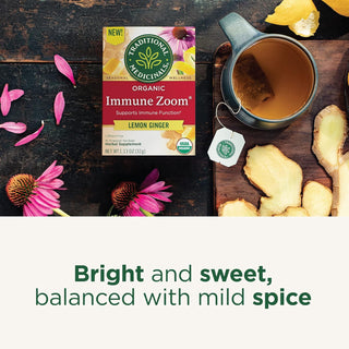 Traditional Medicinals Organic Herbal Immune Zoom, Ginger Lemon, Ginger Spice, Mild Spice, Non-GMO, Echinacea, Caffeine-Free Herbal Tea (Case of 6) 16 Tea Bags