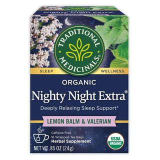 Traditional Medicinals Organic Herbal Kosher Nighty Night Valerian, w/Valerian Root, Passion Flower, Lemon Balm Leaf, non-GMO, Gluten-Free, Caffeine-Free Herbal Tea (Case of 6) 16 Tea Bags