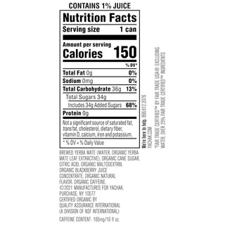 Yachak Organic Yerba Mate Blackberry Plant-Based Energy w/Yerba Mate Extract, Cane Sugar, Passionfruit Concentrate, Non-GMO Project Certified, Gluten Free Fair-Trade Caffeinated Green Tea (Case of 12)16oz Cans