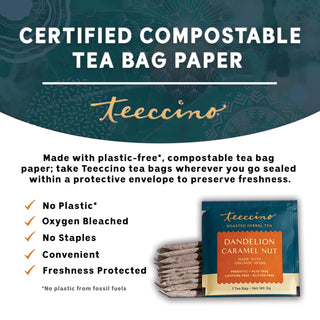 Teeccino Organic Herbal Kosher-Parve Dandelion Blend Caramel Nut w/Carob, Chicory, Dandelion Root, Figs, Almonds, Natural Flavor Plant-Based, Caffeine-Free Herbal Tea (Case of 6)10 Tea Bags