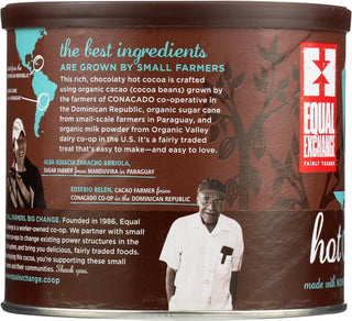 Equal Exchange USDA Organic Certified Kosher 100% Arabica Fair-Trade Hot Cocoa w/Nonfat Milk, Wheat-Free, Gluten-Free, Yeast-Free Chocolate Mix (Case of 6) 12oz Can