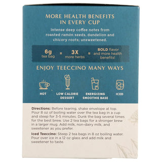 Teeccino Organic Herbal Kosher Chicory, Dandelion Dark Roast w/Carob, Dandelion Root, Ramón Seeds & Natural Coffee Flavor, Gluten-Free, Vegan, Caffeine-Free Herbal Tea (Case of 6) 10 Bag