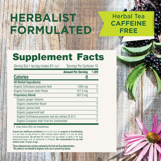 Traditional Medicinals Organic Herbal Kosher Echinacea Plus w/Elderberry Non-GMO, Fair-Trade, Caffeine-Free Herbal Tea (Case of 6) 16 Tea Bags