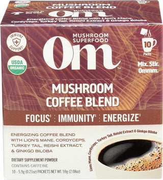 OM MUSHROOM SUPERFOOD Organic Kosher Latte Blend Mushroom Powder, 30 Servings, Lion's Mane, Cordyceps, Reishi, Chaga, Energy & Mental Clarity Support Supplement Dairy-Free, Gluten-Free Coffee (Pack of 1) 8.47oz Canister
