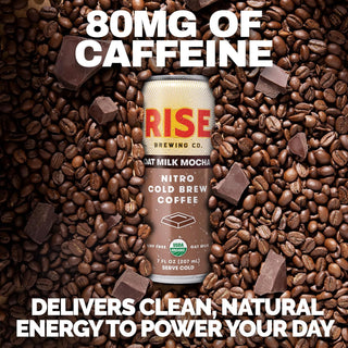 RISE Brewing Co. USDA Organic Certified, Oat Milk Medium Roast Mocha Nitro Cold Brew Coffee, No Sugar Added & No Dairy, Organic & Non-GMO, Low Acidity & Vegan, Zero-Calories, Dairy-Free, Plant-Base Caffeinated Cold Brew Coffee (Case of 12) 7 Fl. Oz. Cans
