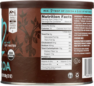 Equal Exchange USDA Organic Certified Kosher 100% Arabica Fair-Trade Hot Cocoa w/Nonfat Milk, Wheat-Free, Gluten-Free, Yeast-Free Chocolate Mix (Case of 6) 12oz Can