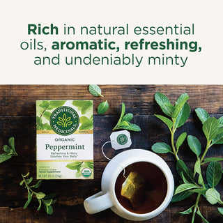 Traditional Medicinals Organic Herbal Kosher Peppermint non-GMO, Naturally Caffeine-Free Herbal Tea (Case of 6) 16 Tea Bags