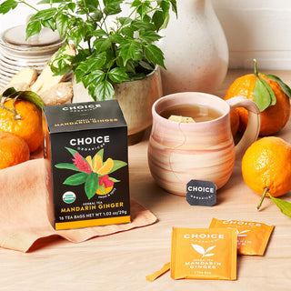 Choice USDA Organic Certified, Kosher Certified, Mandarin Ginger w/Rooibos, Spicy & Floral Notes, Dairy-Free, GMO-Free, Wheat-Free, Yeast-Free, Vegan, Gluten-Free, Caffeine-Free Herbal Tea (Case of 6) 16 Tea Bags