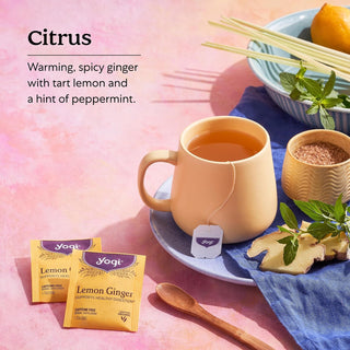 Yogi Organic Herbal Kosher 100% Natural Tea Lemon Ginger w/Ginger Root, Lemongrass, Licorice Root, Peppermint Leaf, Non-GMO, Caffeine-Free Herbal Tea (Case Of 6) 16 Tea Bags