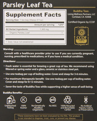 Buddha Teas USDA Organic Certified, Herbal OU-Kosher Certified "Parsley Leaf" for Health Wellbeing w/Oregano, Antioxidants Minerals GMO-Free Clean Verified Ingredients Caffeine-Free Herbal Tea (Case of 6) 18 Tea Bags