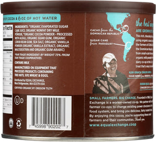 Equal Exchange USDA Organic Certified Kosher 100% Arabica Fair-Trade Hot Cocoa w/Nonfat Milk, Wheat-Free, Gluten-Free, Yeast-Free Chocolate Mix (Case of 6) 12oz Can