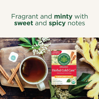 Traditional Medicinals Organic Herbal Kosher "Herbal Cold Care" w/Elderflower, Yarrow Flower & Peppermint Leaf, GMO-Free Caffeine-Free Herbal Tea (Case of 6) 16 Tea Bags