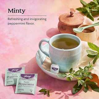 Yogi Organic Herbal Kosher Purely Peppermint w/Herbal Supplement, GMO-Free, Vegan, Caffeine Free Green Tea (Case of 6) 16 Tea Bags