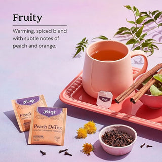 Yogi Organic Herbal Kosher Detox Peach w/Herbal Supplements, Ginger Root, Dandelion Root, Long Pepper Berry, Black Pepper, Peach Flavor, Fo-Ti Root, GMO-Free, Vegan, Caffeine-Free Green Tea (Case of 6) 16 Tea Bags