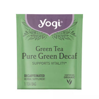 Yogi Organic Herbal Kosher, Pure Green Decaf, Non-GMO, Vegan, Supports Vitality Caffeine-Free Green Tea (Case of 6) 16 Tea Bags