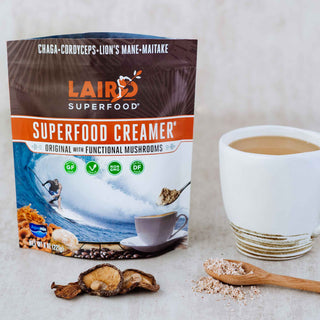Laird Superfood Creamer w/Functional Mushrooms: Chaga, Lion's Mane, Maitake, Cordyceps Mushrooms & Extra Virgin Coconut Oil (Case of 6) 8oz Bags