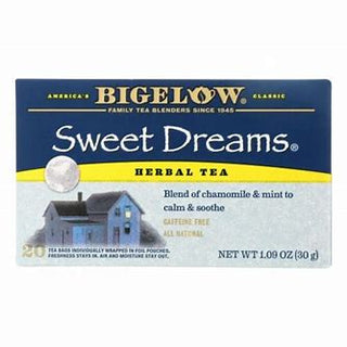 Bigelow Tea Herbal Kosher "Sweet Dreams" w/ Chamomile, Hibiscus, Peppermint Leaves, Rose Blossoms Spearmint Leaves, Spice, Orange Blossoms, Mint, Gluten-Free, GMO-Free, Caffeine-Free Green Tea (Case of 6) 20 Tea Bags