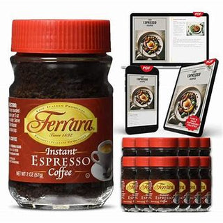 Ferrara Instant Espresso 100% Medium Roast Choice Robusta & Arabica Ground Beans w/Richness of Chocolate, Gluten-Free, GMO-Free Concentrated Caffeinated Coffee (Case of 12) 2oz Jar