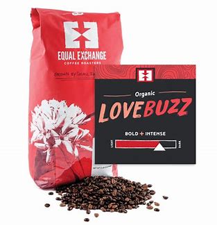 Equal Exchange Organic 100% Arabica Medium-Light Whole Bean Love Buzz w/Notes of Molasses, Toasted, Marshmallows & Walnuts Caffeinated Coffee (Case of 6)12oz Bags