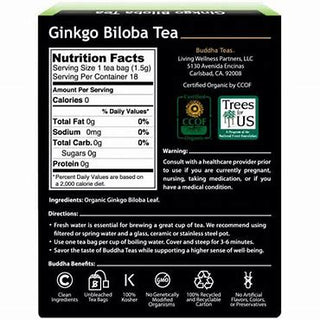 Buddha Teas Organic Herbal Kosher Absolute Ginkgo Biloba w/Herbal Supplements, Vitamin C, for Cognitive Balance & Overall Health Gluten-Free, GMO-Free, Naturally de Caffeine Free Herbal Tea (Case of 6) 18 Tea Bags
