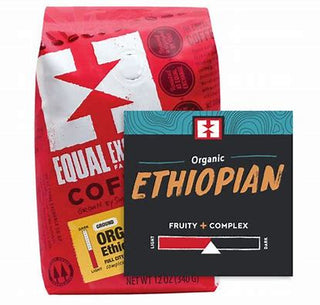 Equal Exchange Organic Kosher Ethiopian Blend w/Fruity & Complex, Notes of Ginger, Spice &. Blueberry, 100% Arabica Full City Medium Roast Whole Bean Fair-Trade Caffeinated Coffee (Case of 6) 12oz Bags