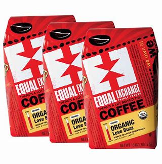 Equal Exchange Organic 100% Arabica Medium-Light Whole Bean Love Buzz w/Notes of Molasses, Toasted, Marshmallows & Walnuts Caffeinated Coffee (Case of 6)12oz Bags