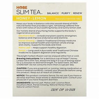 Hobe Labs Ultra Slim Herbal Honey Lemon w/Blend of 100% Natural Herbs Caffeine-Free Herbal Tea (Pick of 1) 24 Tea Bags